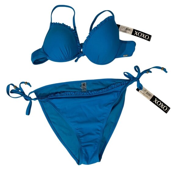 XOXO Blue Ruffled Bikini Set Size L - Picture 2 of 16